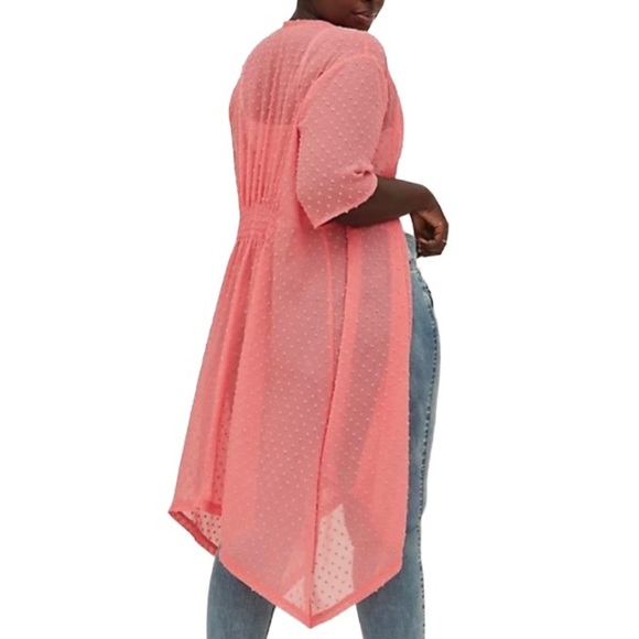 Torrid Women’s Plus Size Coral Pink Hi-Lo Clip Dot Open Kimono Sizes 1X 2X 3X 4X - Picture 4 of 14